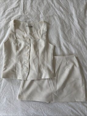 Abercrombie & Fitch Cream Pinstripe Sleeveless Skirt Set